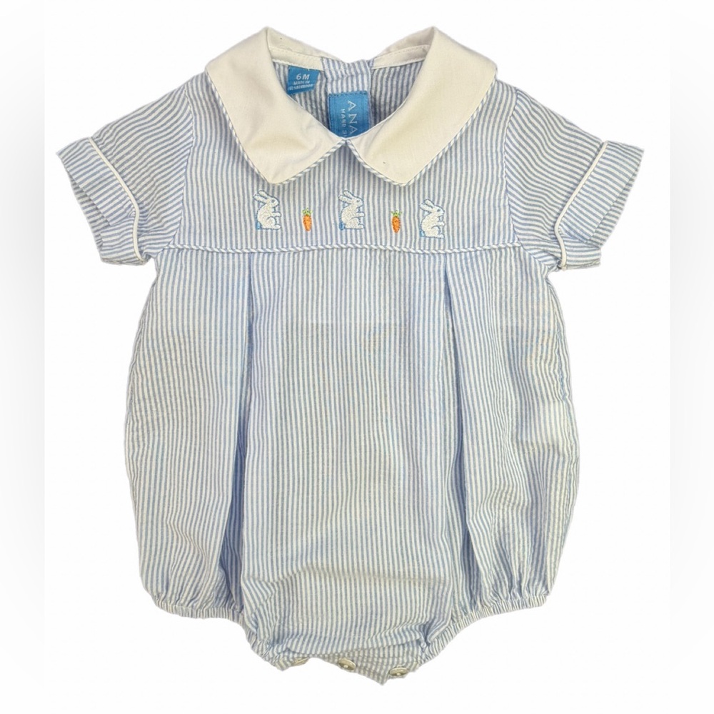 Blue Striped Baby One-Piece with Peter Pan Collar